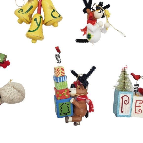 VTG Miniature Wood Reindeer Christmas Ornaments 11 pc Set Handmade Holiday Cute - Picture 3 of 9